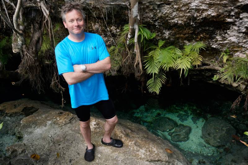 Jonathan at Dan's Cave, Abaco &copy; Jonathan Bird’s Blue World TV